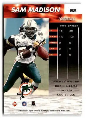 1999 Collector’s Edge Fury #88 Sam Madison Gold Ingot football card design