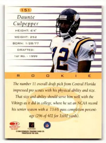 1999 Donruss #151 Daunte Culpepper Minnesota Vikings rookie card with original gloss