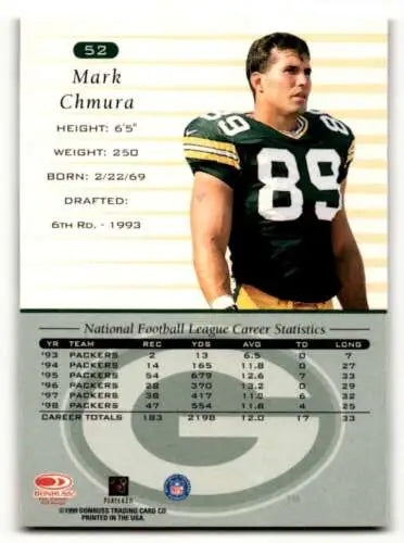 1999 Donruss #52 Mark Chmura Green Bay Packers Football Card with original gloss