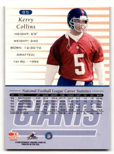 Kerry Collins 1999 Donruss #85 York Giants Football Card with original gloss