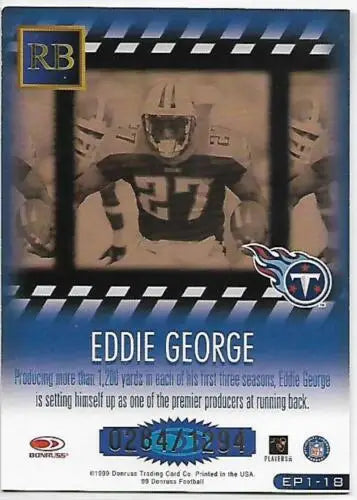 Eddie George football card from 1999 Donruss Executive Producers with original gloss