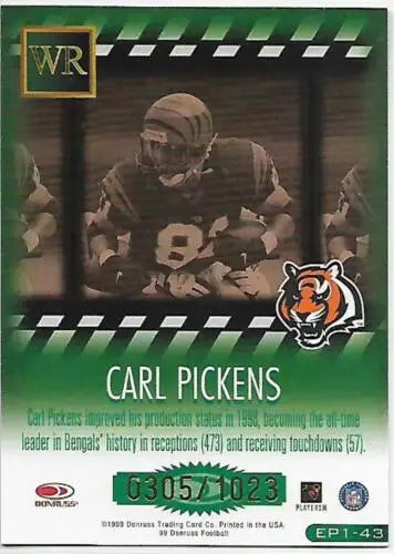 Carl Pickens 1999 Donruss Executive Producers card with original gloss, Bengals player card