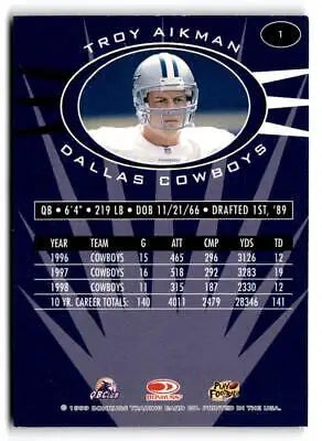 Troy Aikman football card from 1999 Donruss Preferred QBC collection