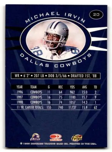 Original gloss Michael Irvin Dallas Cowboys football card Donruss Preferred QBC