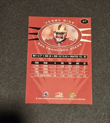 Jerry Rice football card from 1999 Donruss Preferred QBC collection