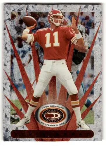 Football player throwing ball in 1999 Donruss Preferred QBC Elvis Grbac Kansas City Chiefs