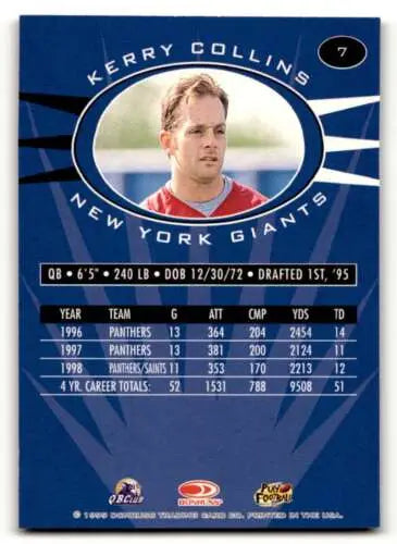 Kerry Collins 1999 Donruss Preferred QBC football card for New York Giants football collectors