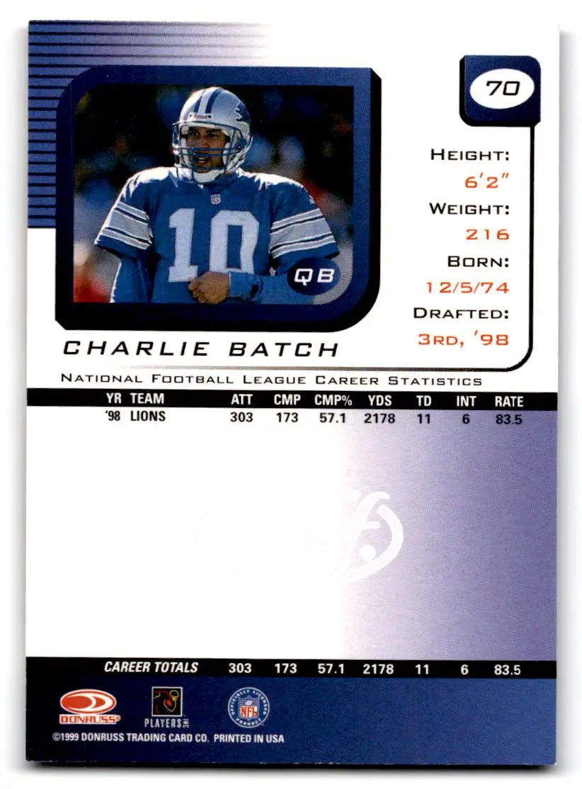 1999 Leaf Rookies & Stars #70 Charlie Batch - Trading Card