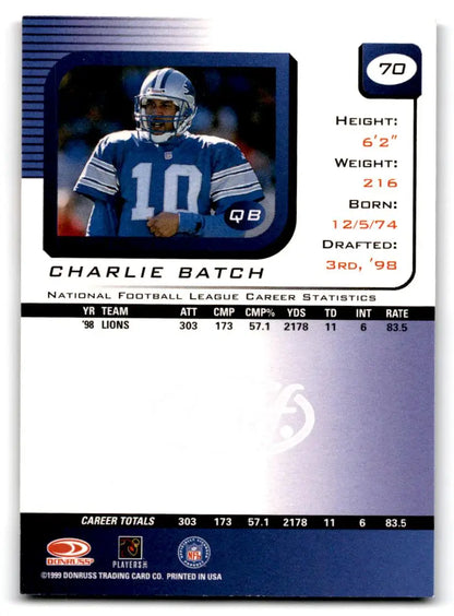 1999 Leaf Rookies & Stars #70 Charlie Batch - Trading Card