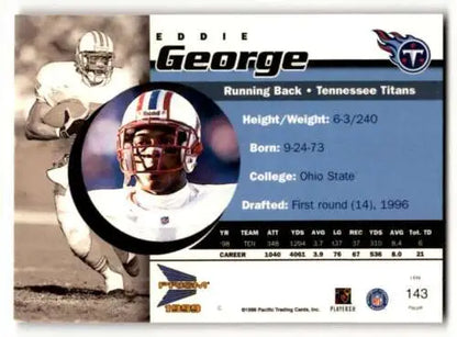 1999 Pacific Prisms #143 Eddie George Tennessee Titans Football Card with original gloss