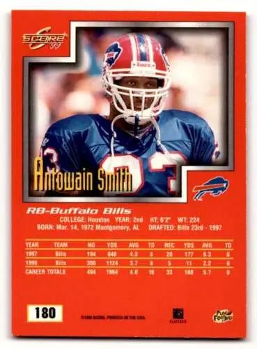 1999 Score #180 Antowain Smith Buffalo Bills football card with original gloss condition