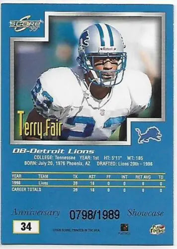 1999 Score Showcase #34 Terry Fair EX/NM football card featuring original gloss quality