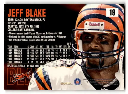 Original gloss 1999 SkyBox Dominion #19 Jeff Blake football card from the Bengals