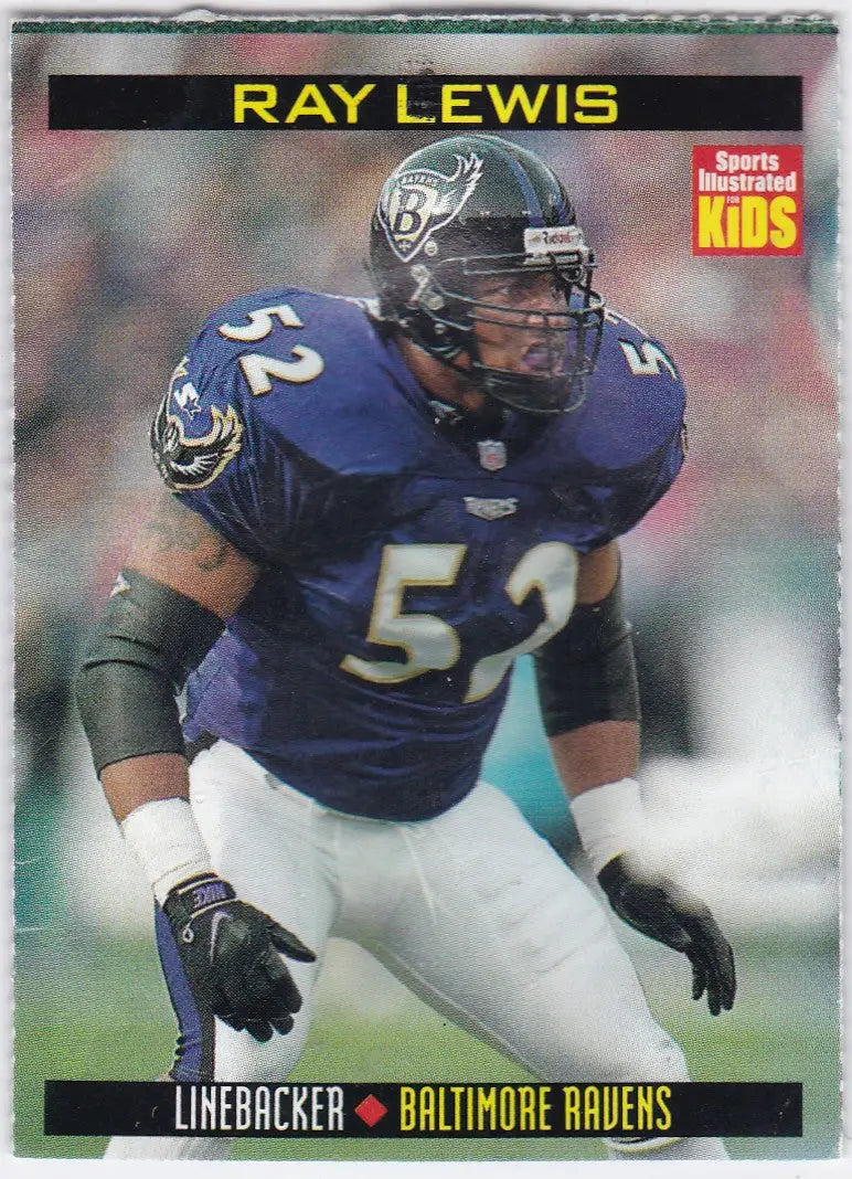 Vintage Sports Illustrated Ray Lewis Baltimore Ravens trading card featuring Lewis Baltimore Ravens