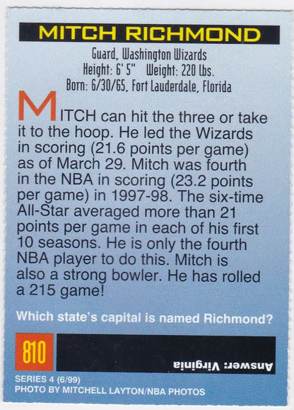 Mitch Richmond basketball card from 1999 Sports Illustrated for Kids Washington Wizards