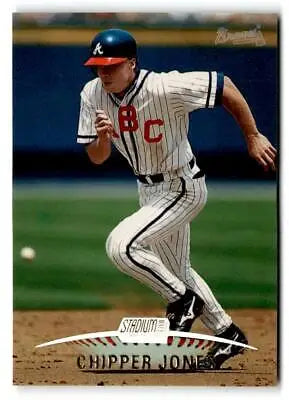 1999 Stadium Club Chipper Jones trading card showcasing iconic baseball memorabilia