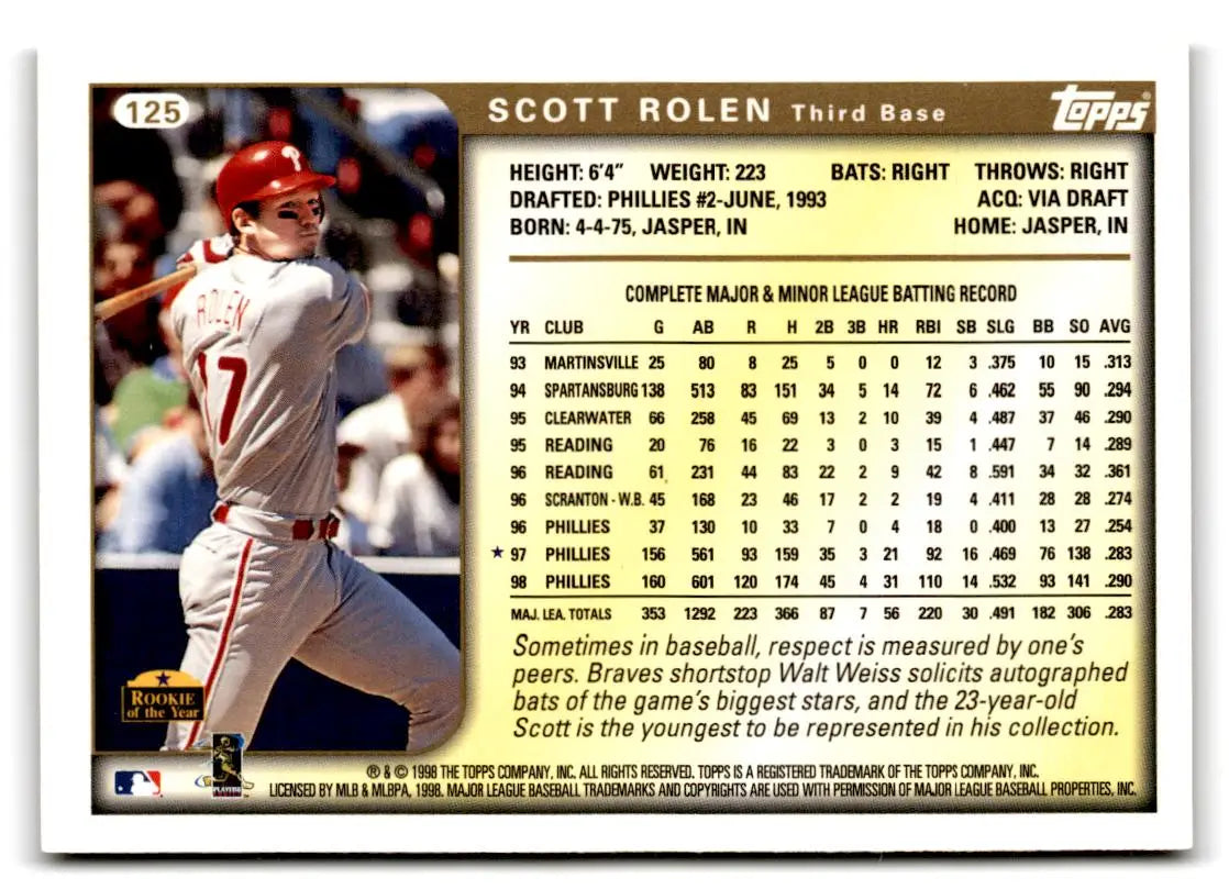 Scott Rolen 1999 Topps #125 baseball card for trading cards collectors