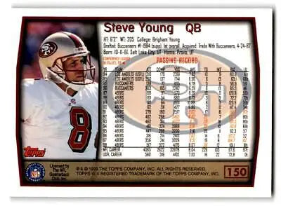 Steve Young trading card from the 1999 Topps #150 series for collectors