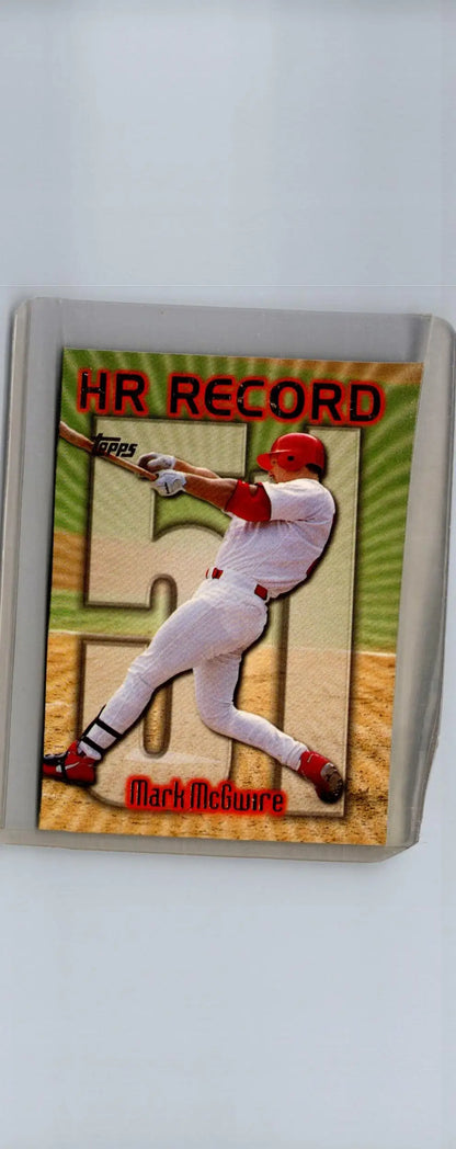 1999 Topps #220ay Mark McGwire HR 51 baseball card featuring Mark McGwire’s home run record