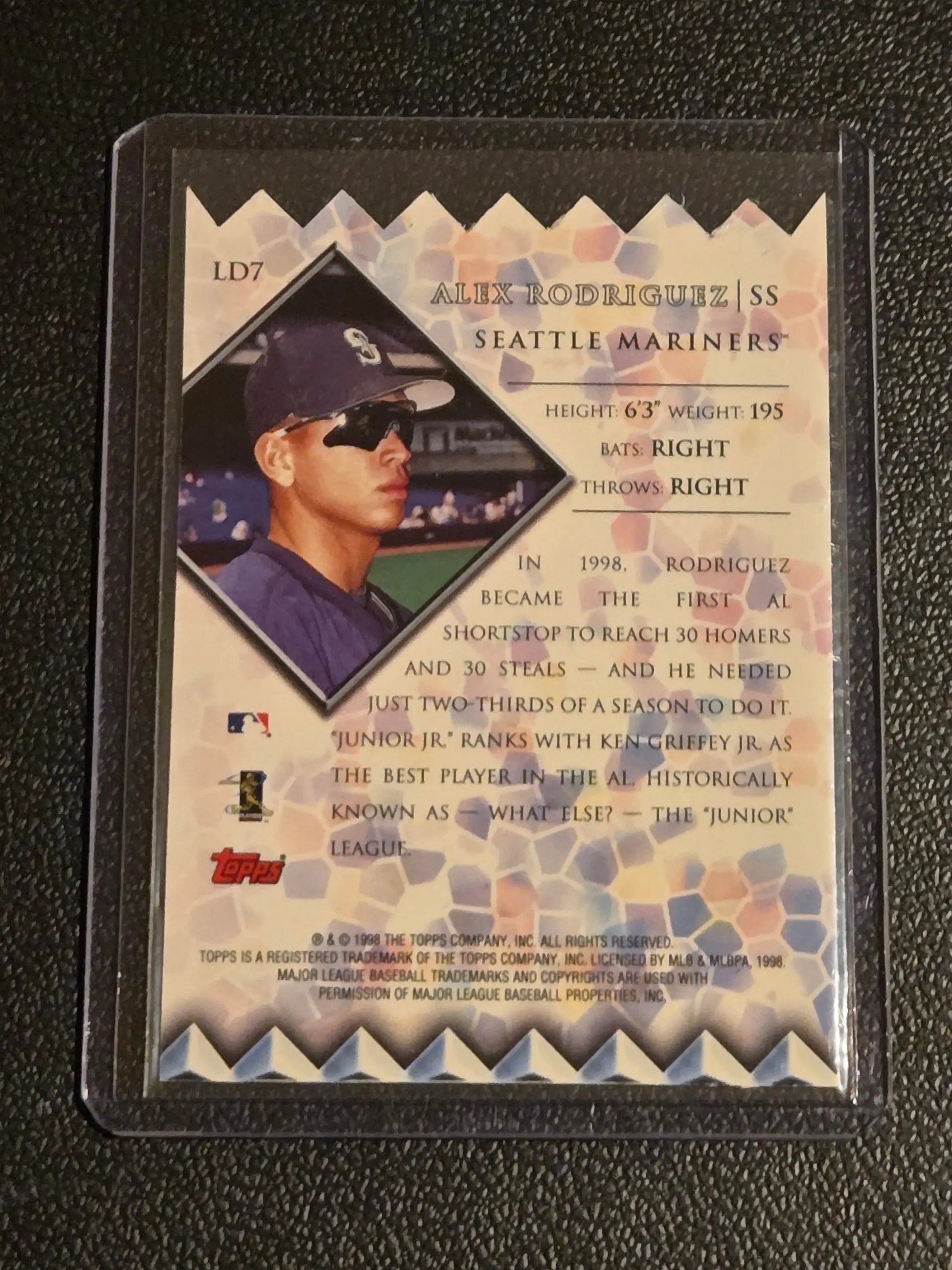 Alex Rodriguez 1998 Topps baseball card LD7 Alex Rodriguez Lords of the Diamond