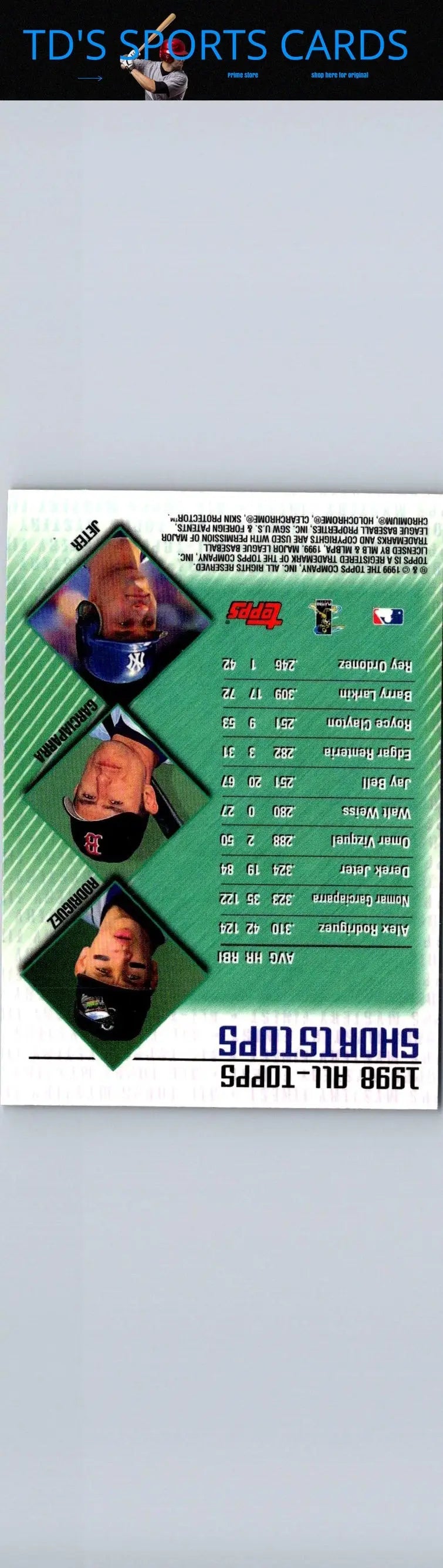 Derek Jeter 1999 Topps Mystery Finest baseball card featuring all-topps shortstops