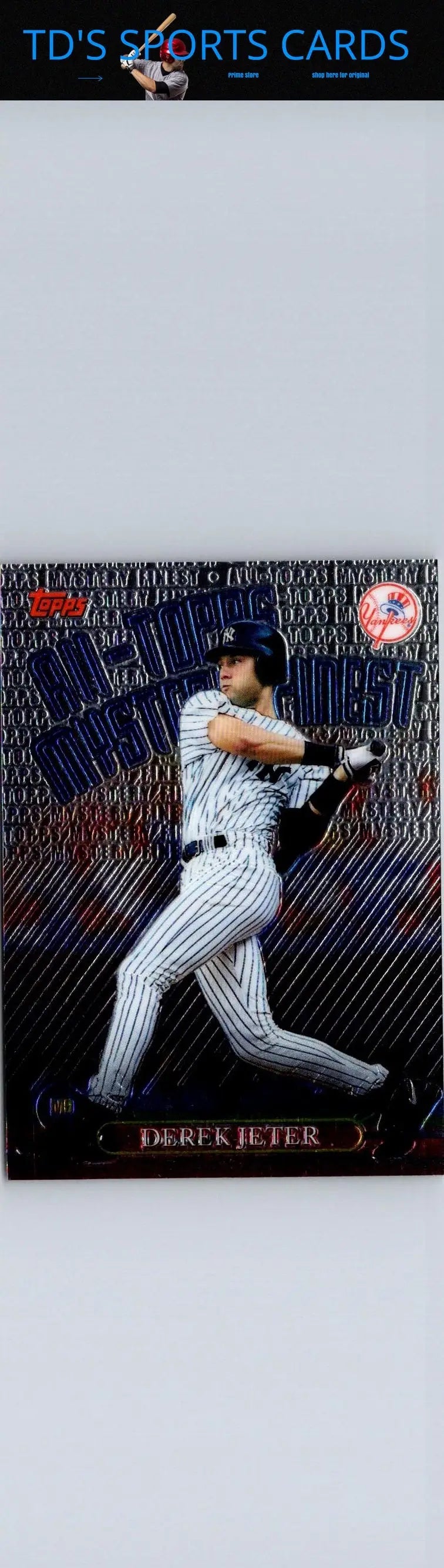 Derek Jeter batting baseball trading card from 1999 Topps Mystery Finest series