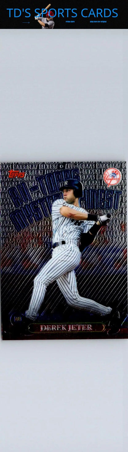 Derek Jeter batting baseball trading card from 1999 Topps Mystery Finest series