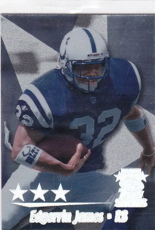 Edgerrin James in Indianapolis Colts uniform with football from Topps NFL Stars card