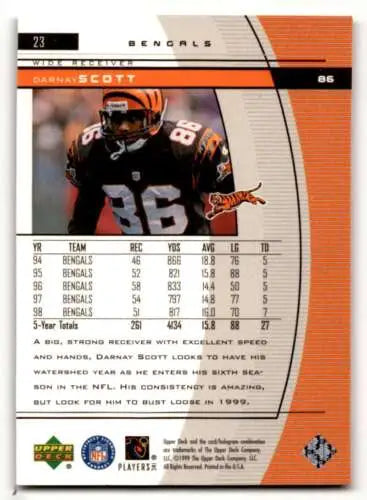 Darnay Scott football card displaying original gloss from 1999 Upper Deck Black Diamond