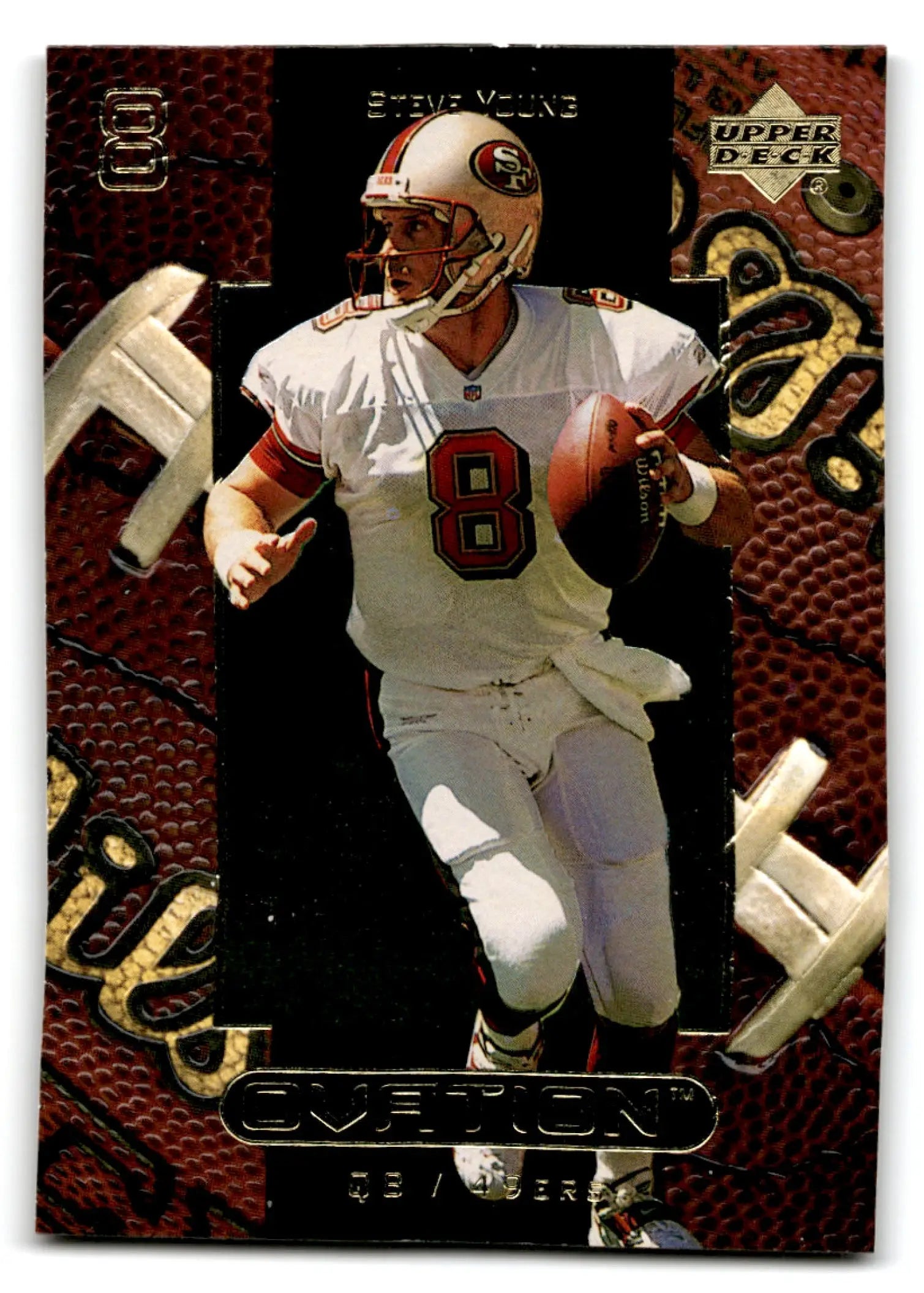 1996 Upper Deck Ovation Steve Young football trading card from Upper Deck Football Ovation series
