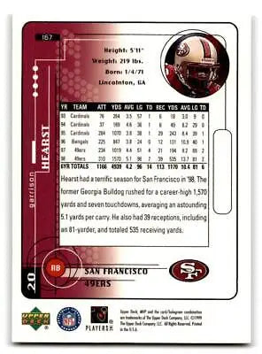 Garrison Hearst football card from 1999 Upper Deck MVP #167 collectible series