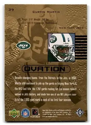 Curtis Martin football card from 1999 Upper Deck Ovation #39 collectible series