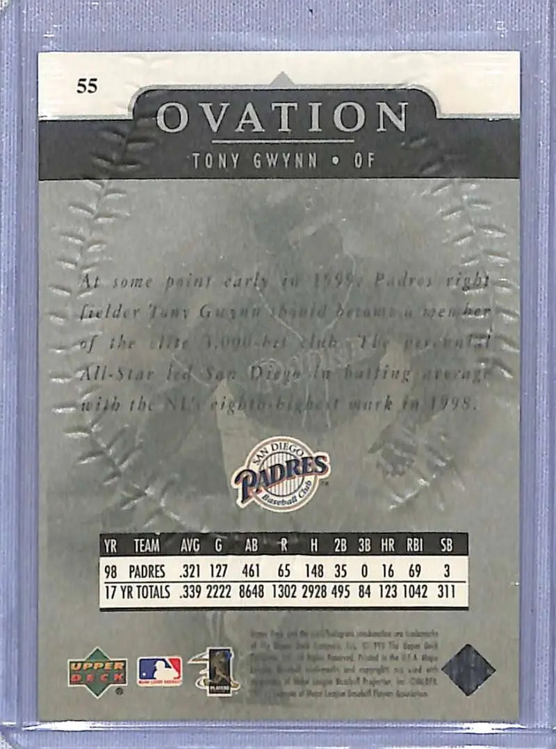 Upper Deck Ovation Baseball Card featuring Tony Gwynn from the San Diego Padres