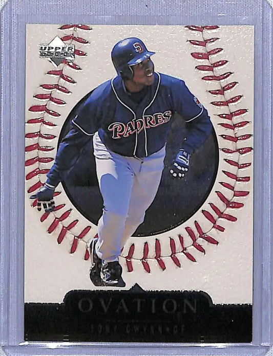 Baseball card of Tony Gwynn in batting stance from Upper Deck Ovation series