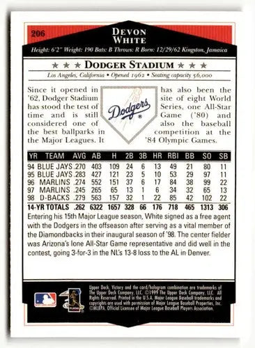 1999 Upper Deck Victory #206 Devon White NM ID:51659 - Trading Cards