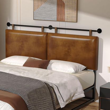 Brown King Size Wall Mounted PU Leather Headboard-0