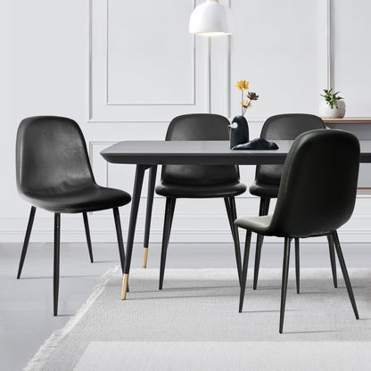 Black Dining Chairs, Modern Faux Leather Upholstered Kitchen Chairs Armless Accent Chairs with PU Leather Backrest & Metal Legs for Dining, Living & Meeting Room, Set of 4-1