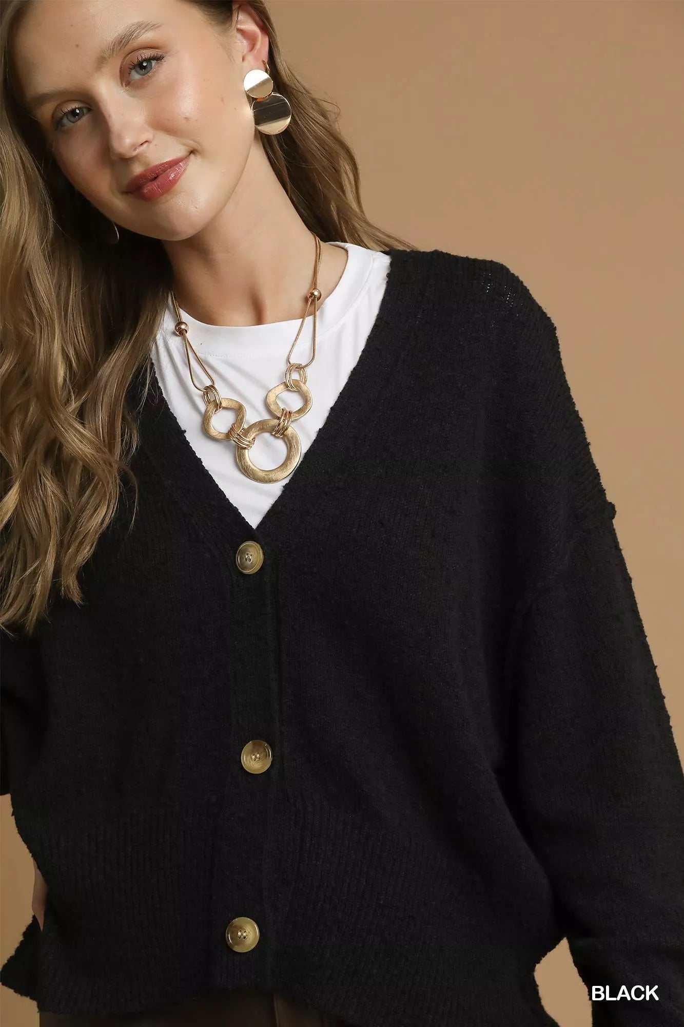 Umgee Button-Front V-Neck Knit Cardigan