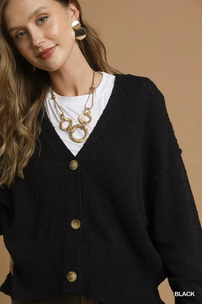 Umgee Button-Front V-Neck Knit Cardigan