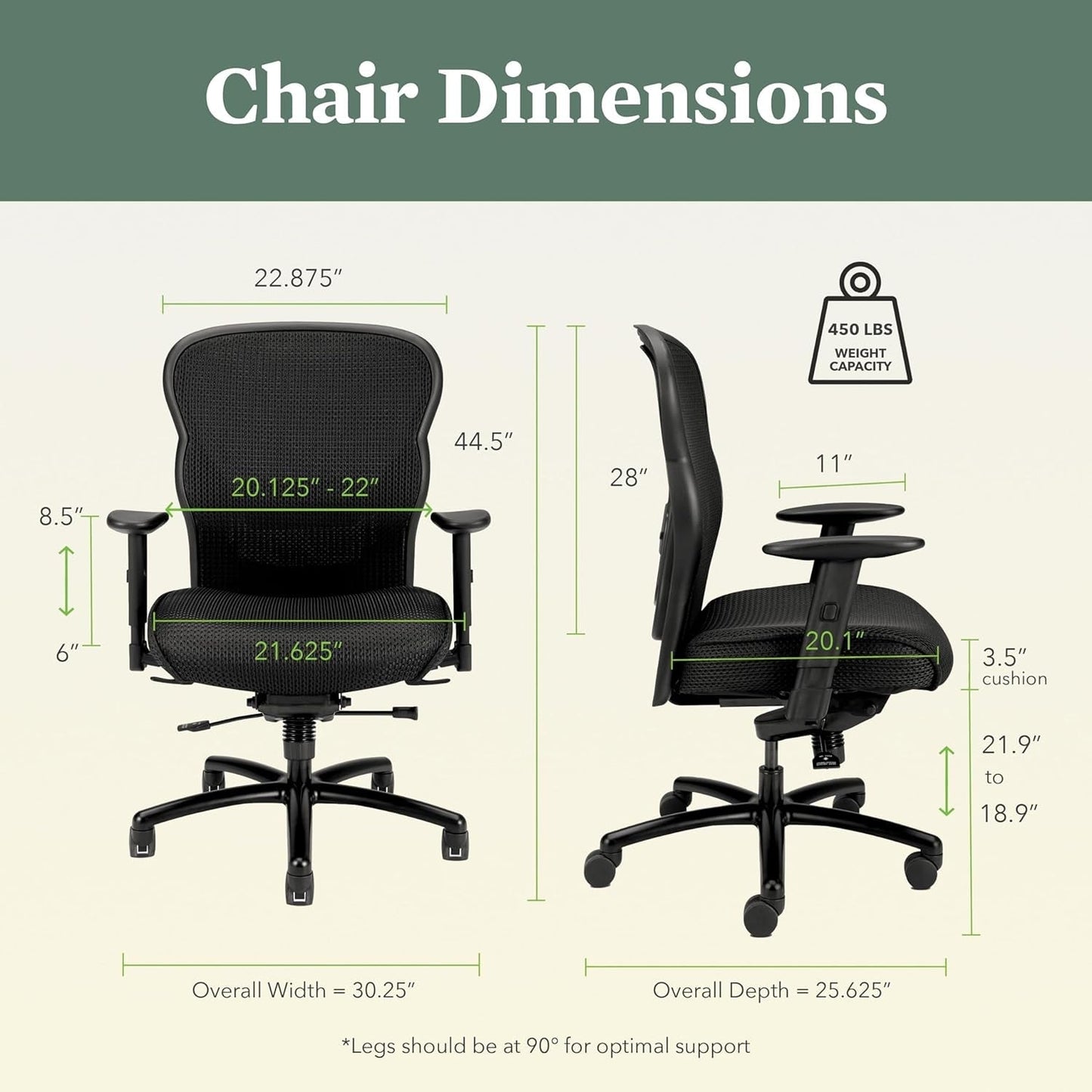 Wave Big and Tall Office Chair 450Lbs - Breathable Stretch Mesh Back & Seat Extra Wide Desk Chair - plus Size Executive Office Chair Ergonomic Heavy Duty Tilt Recline, Oversized Wide Office Chair-1