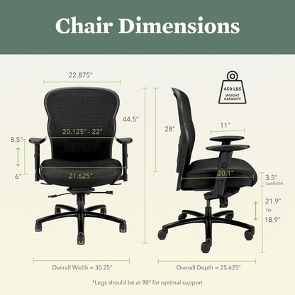 Wave Big and Tall Office Chair 450Lbs - Breathable Stretch Mesh Back & Seat Extra Wide Desk Chair - plus Size Executive Office Chair Ergonomic Heavy Duty Tilt Recline, Oversized Wide Office Chair-1