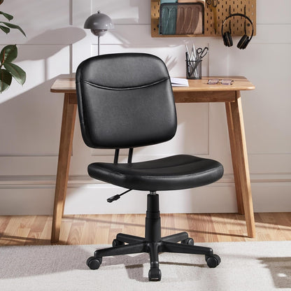 Armless Office Chair Ergonomic Desk Chair Low Back PU Leather Adjustable Swivel Chair Computer Task Chair, Black-1