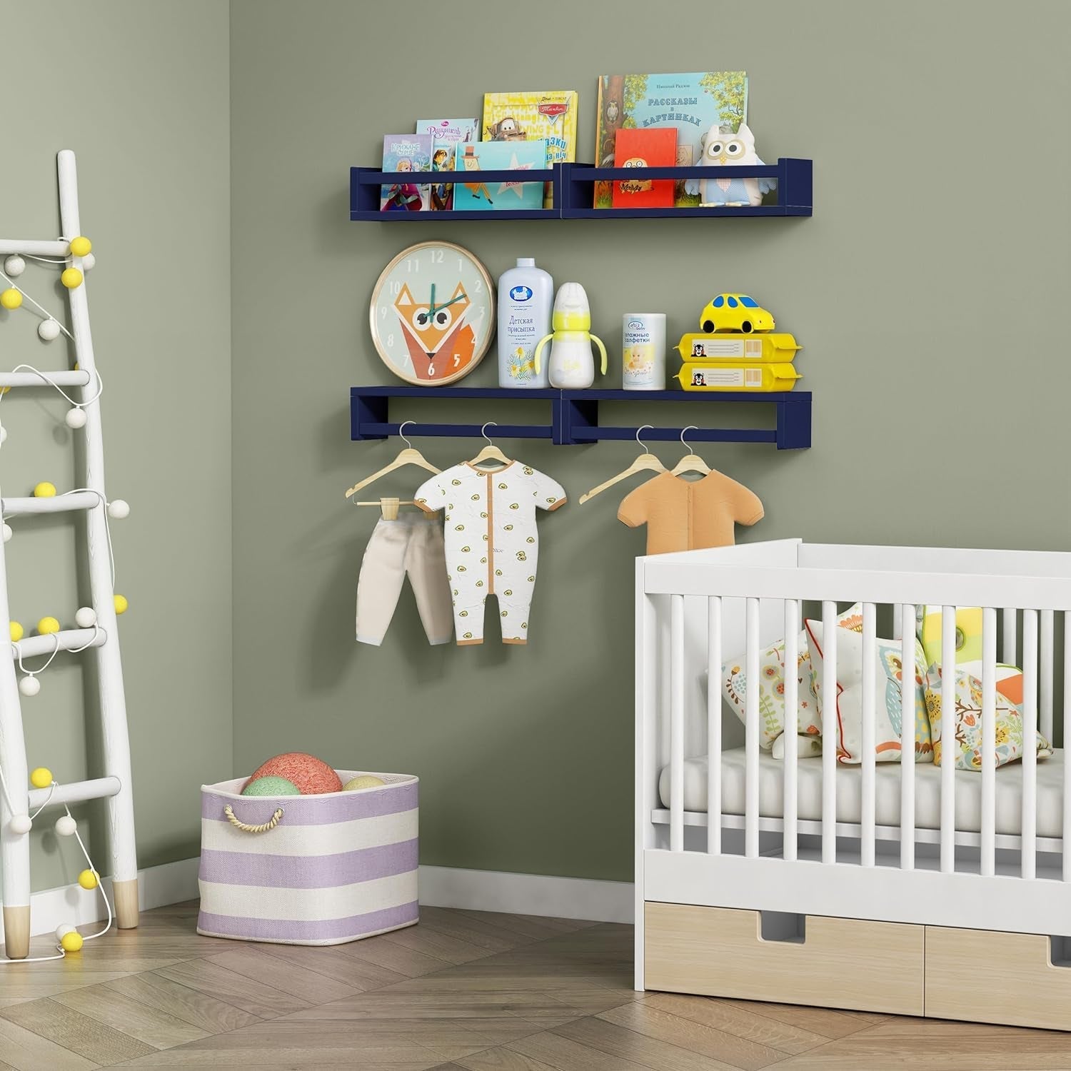 Navy Blue Floating Book Shelves for Nursery Boy, Decorative Wall Bookshelf for Kids Room, Small Wood Floating Shelves Wall Mounted for Boys Bedroom Bathroom (Set of 4, Blue)-1