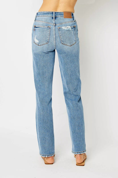 Judy Blue Full Size High Waist Straight Jeans with Heavy Destroy Plus Size