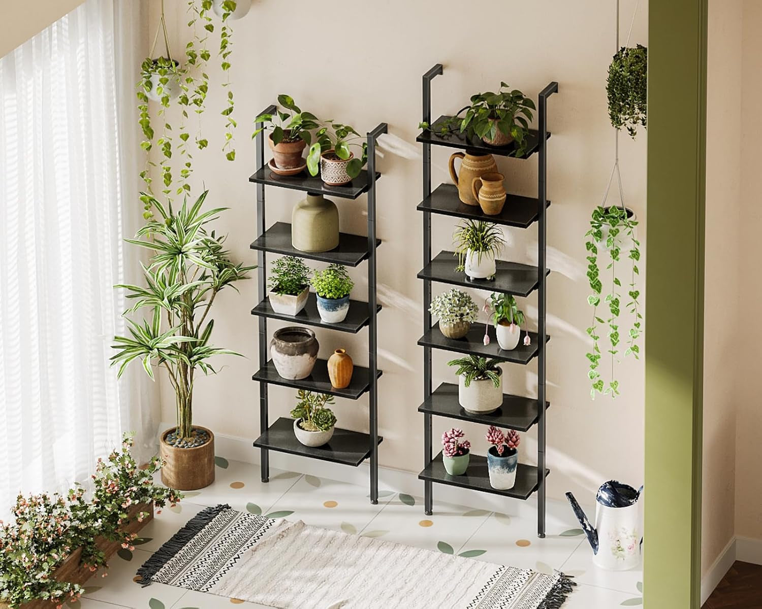 72 Inch Black 5-Tier Metal Frame Ladder Shelf-3