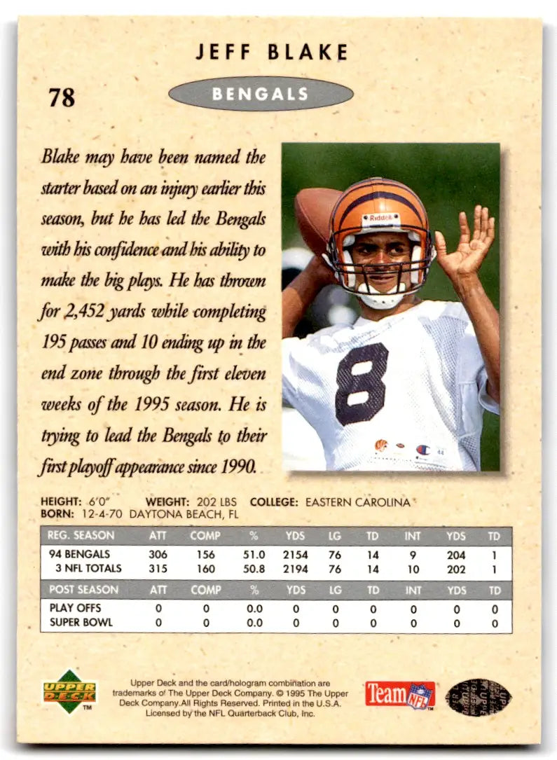 1995 Upper Deck SP Championship Jeff Blake Cincinnati Bengals #78