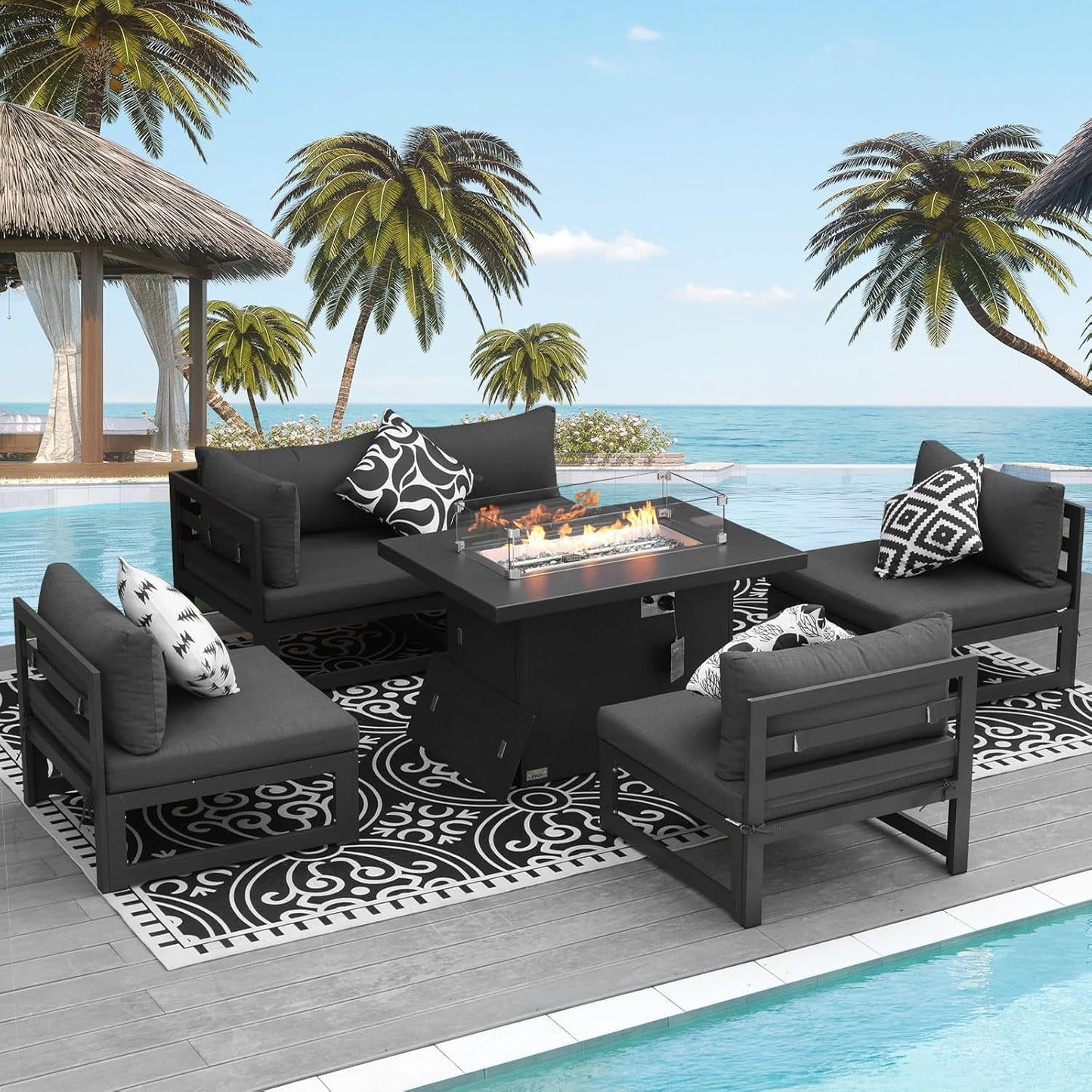 Modern Grey Aluminum 6-Piece Patio Sofa Fire Pit Set-1