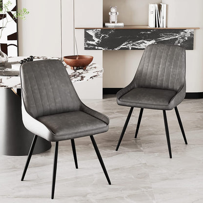 Modern Faux Leather Dining Chairs Set of 2, Armless, Metal Legs-0