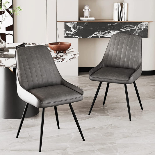 Modern Faux Leather Dining Chairs Set of 2, Armless, Metal Legs-0