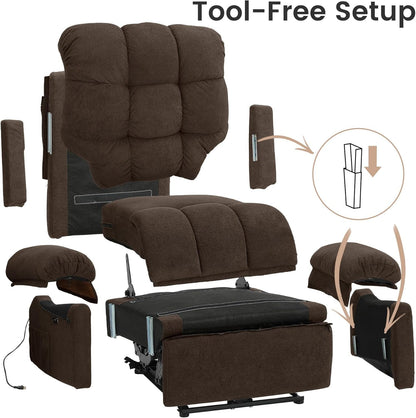 2024 New Power Recliner Chair for Adults, Adjustable Electric Chair Power Reclining Sofa, USB Port, Ultra-Comfy Teddy Fleece Recliner for Living Room, Tool-Less Assembly Single Sofa, Coffee-3